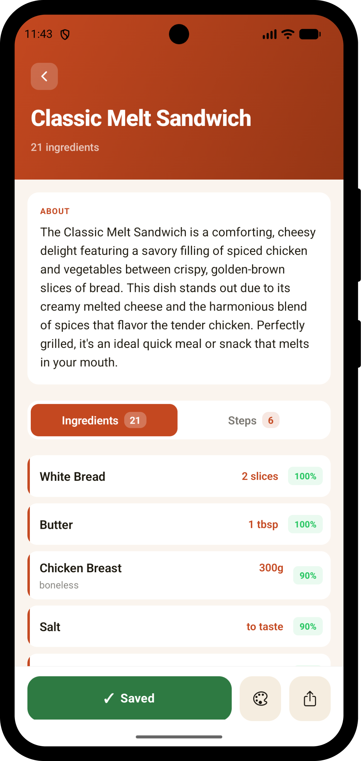 Saveur recipe detail screen