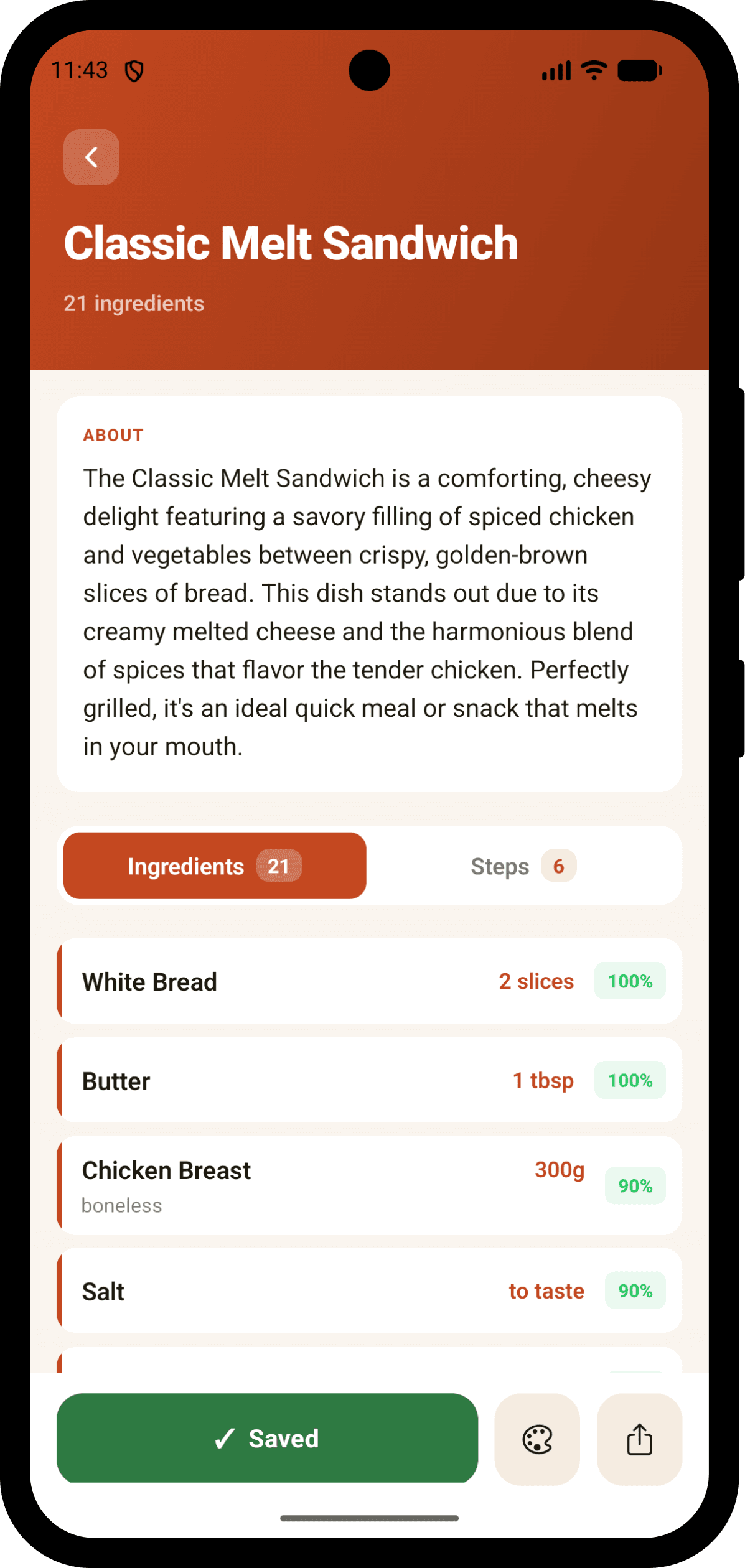 yoursaveur recipe detail screen